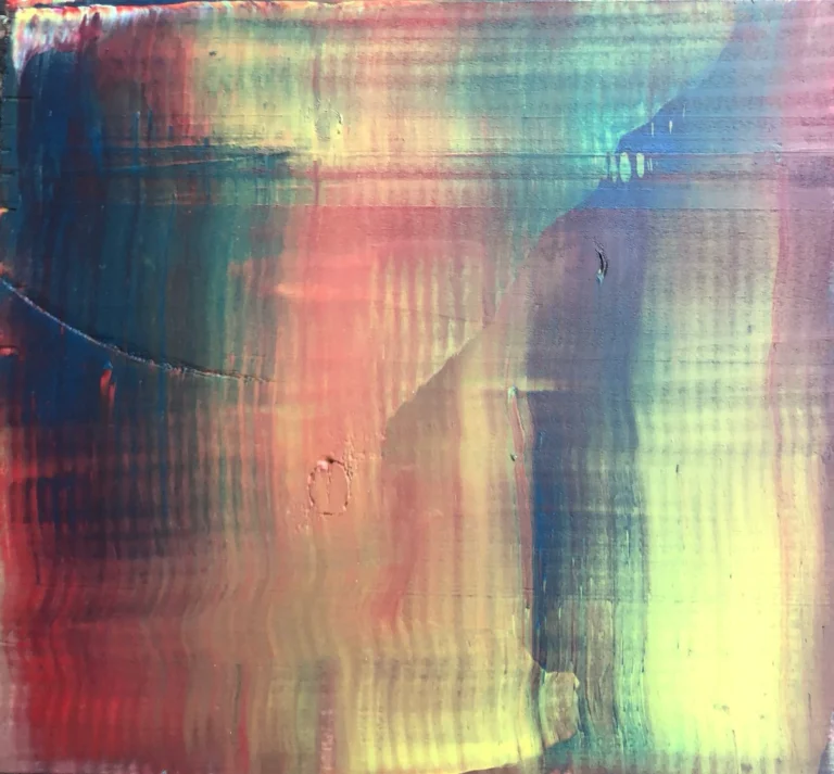 Matin pâle 2025, acrylique sur toile au format 20 x 20 cm, peinture réalisée par l'artiste Roy G. Sfeir a des couleurs douces s’ entremêlant faisant penser aux premiers rayons du soleil.