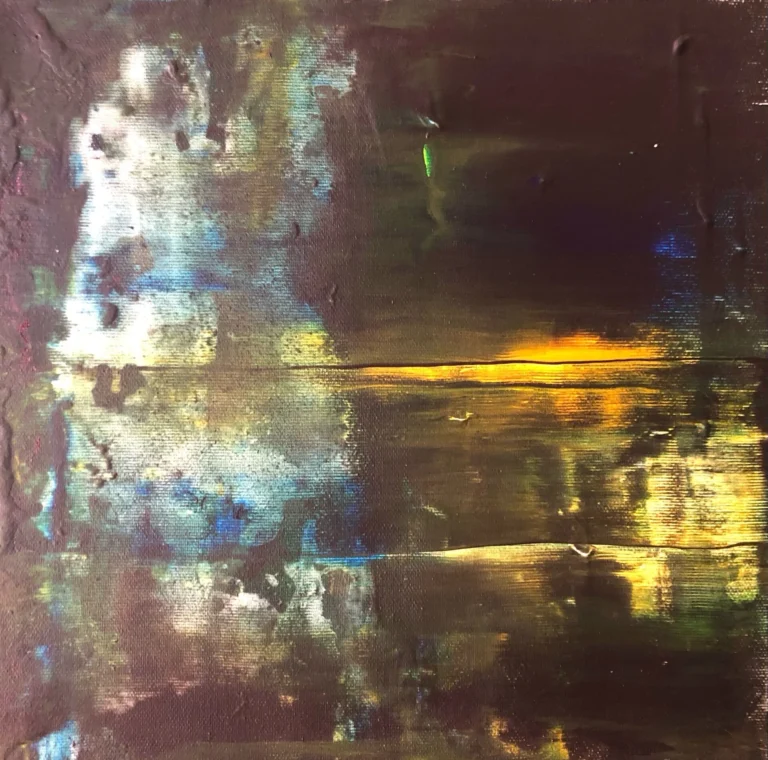 Ombres et lueurs, acrylique sur toile 40 x 40 cm, réalisée de la main de Roy G. Sfeir, est une composition carrée , toute en fluidité , méditation et refléxion .