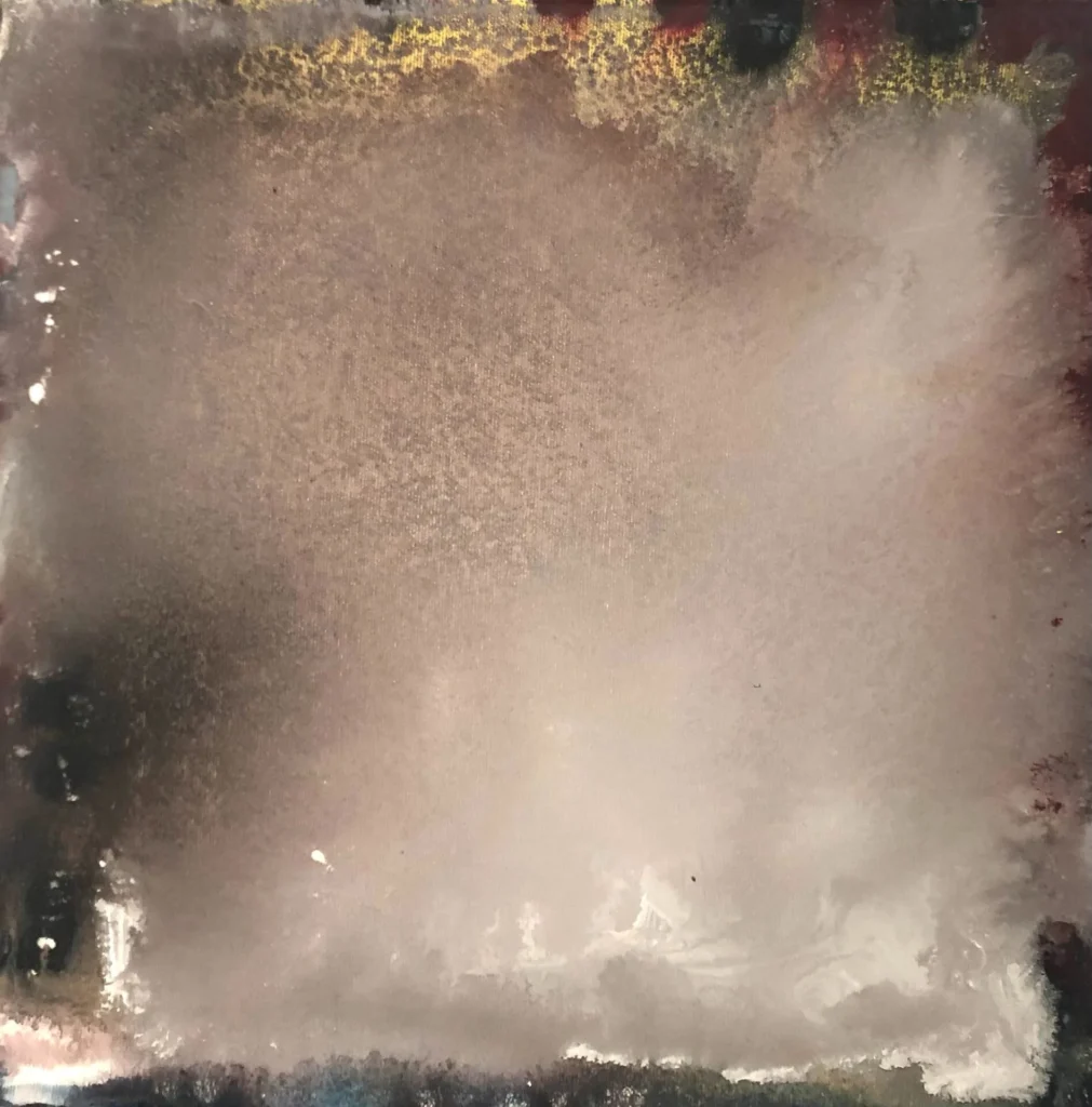Peinture "Vide et méditation " réalisée en 2025 par l'artiste Roy G. Sfeir, acrylique sur toile au format 40 x 40 cm, donne une impression de douceur dans un lieu chaud.