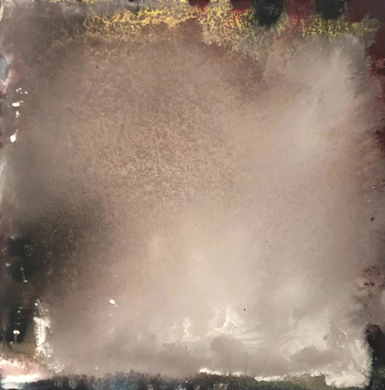 Peinture "Vide et méditation " réalisée en 2025 par l'artiste Roy G. Sfeir, acrylique sur toile au format 40 x 40 cm, donne une impression de douceur dans un lieu chaud.